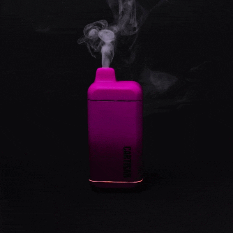 Cartisan's magenta colored Veil Bar Flow vape battery.