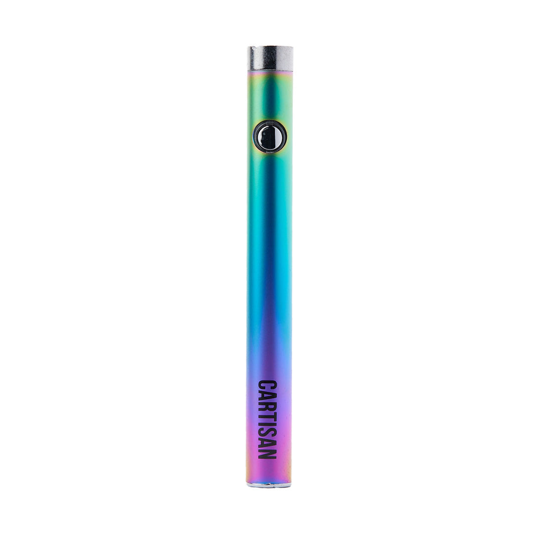 A colorful, pen-style vape battery.